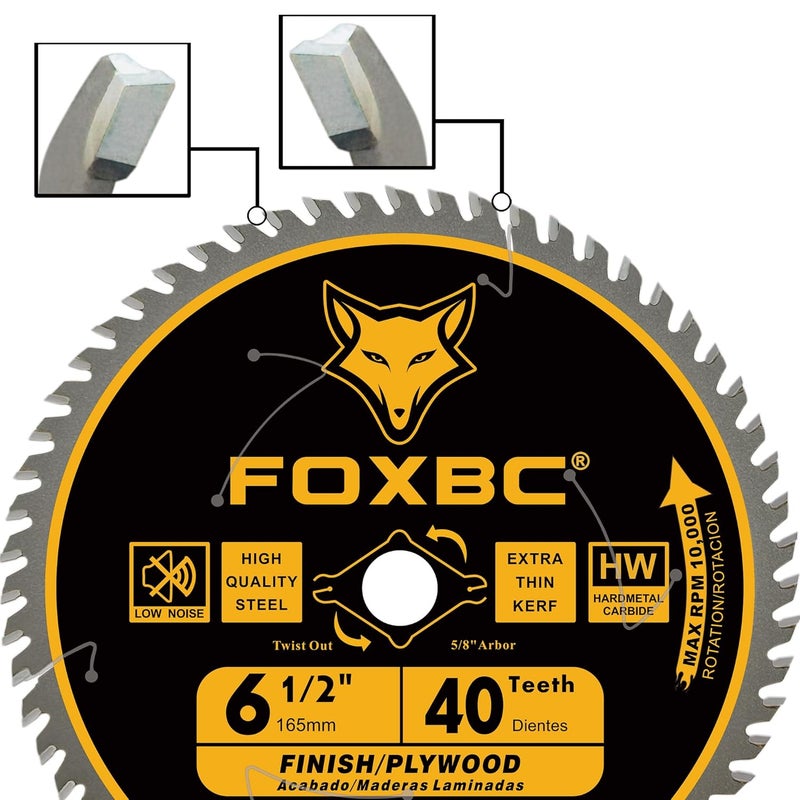 FOXBC 6-1/2 inch Circular Saw Blade Fine Finish 40-Tooth for Wood Cutting, Thin-Kerf with 5/8" Arbor - Image 4